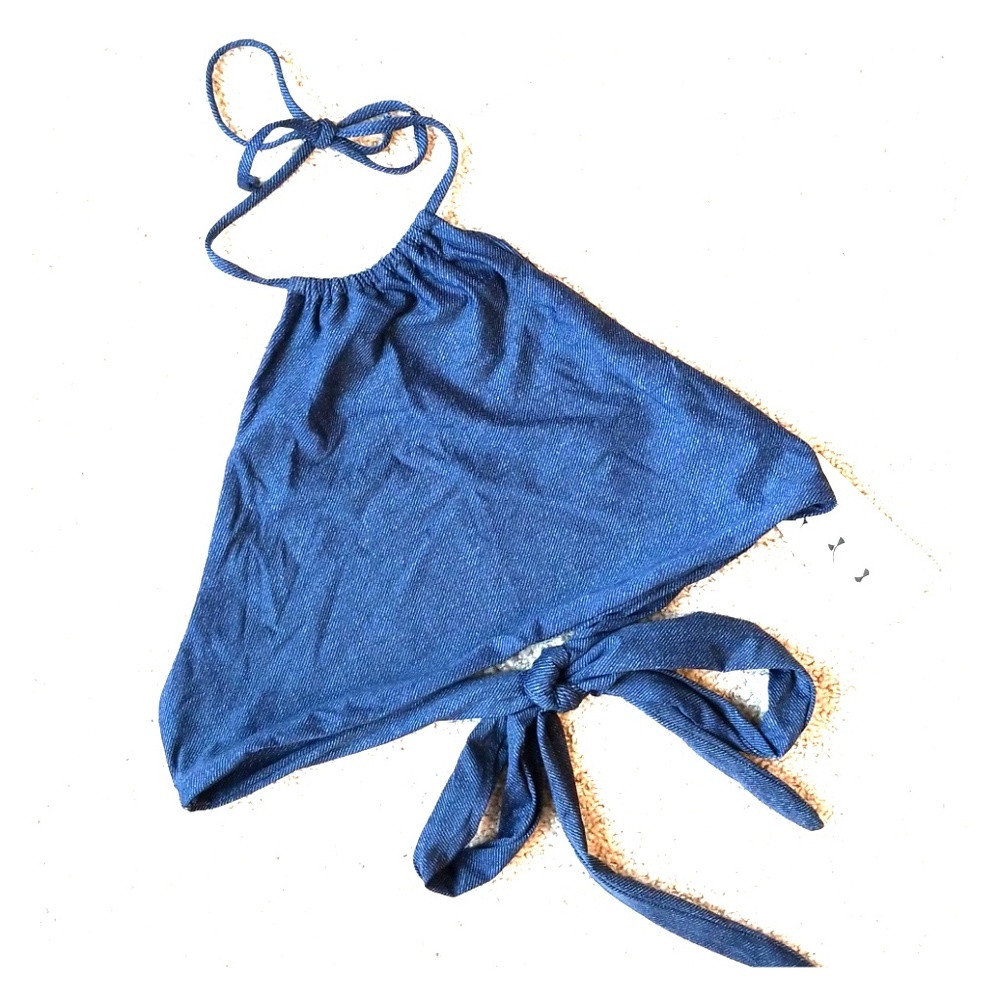 L Space Antique Denim High Neck Wrap Around